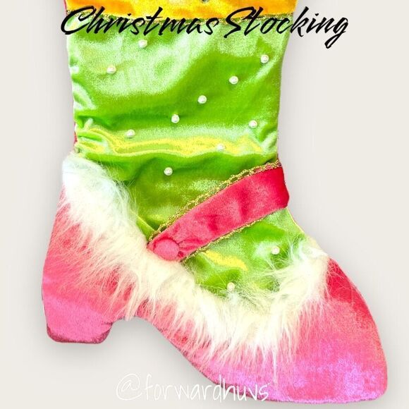 Dan Dee "Princess" Pearl Embellished Pink Shiny Velour Christmas Stocking 19" - Picture 2 of 8